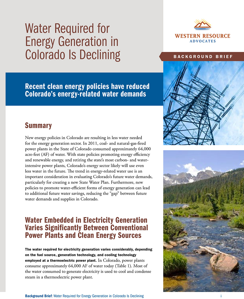 Water Required for Energy Generation in Colorado is Declining