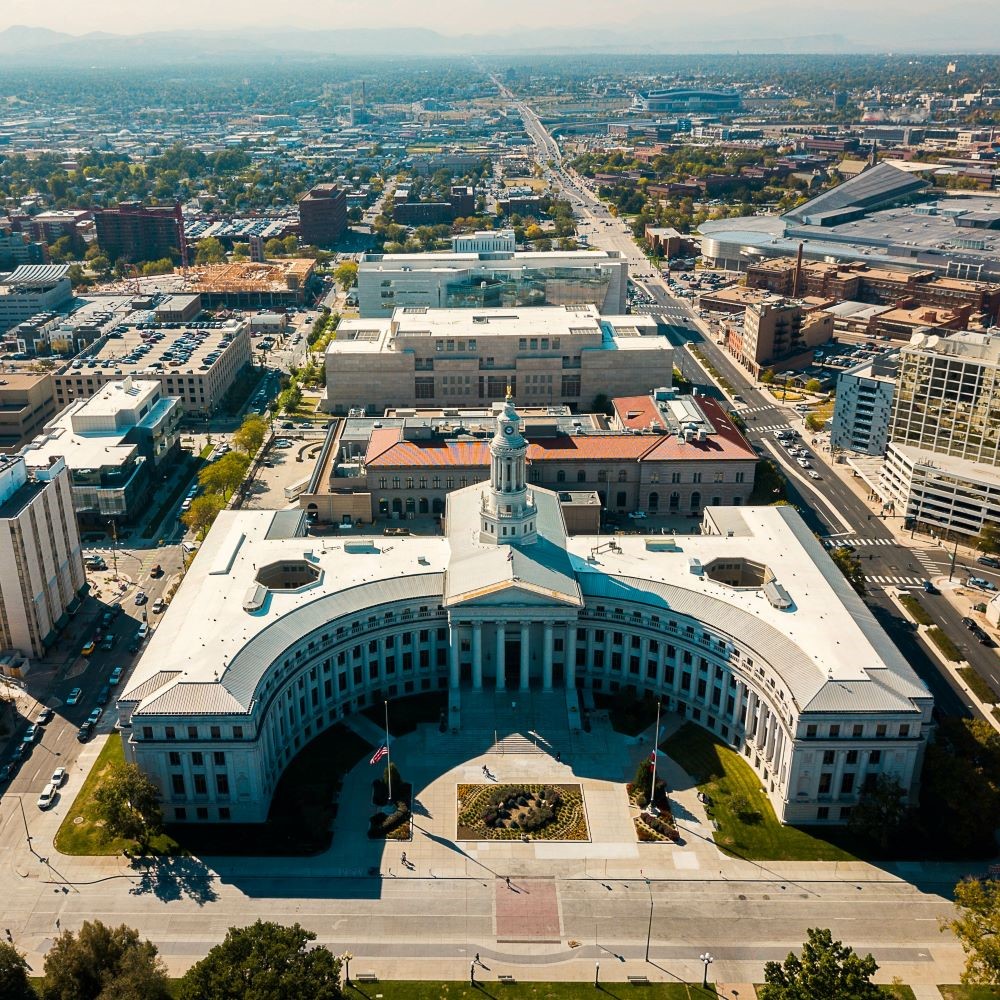 Denver city hall building aerial shot