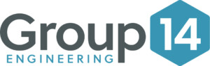 Logo with text "Group 14 Engineering" featuring a blue hexagon behind the number "14".