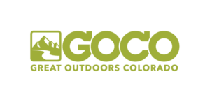 Logo of Great Outdoors Colorado (GOCO) in green, featuring stylized mountains and river inside a square icon.