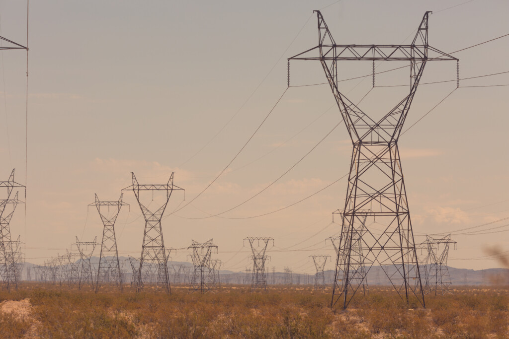 Electricity power lines seen in Nevada desert Powerlines in Nevada.