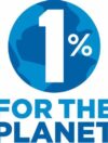 Blue logo with a globe and the text "1% FOR THE PLANET.