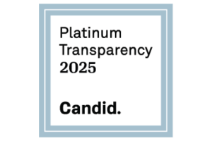 Square badge with a light blue border reads "Platinum Transparency 2025" and "Candid." in bold black text.