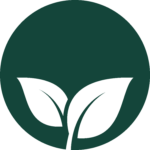 TheGreenSociety_IconLogo_Evergreen Dark green icon of two leaves inside a circle, representing nature, plants, or eco-friendliness.