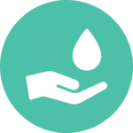 TheSource_IconLogo_Aqua Black silhouette of a hand holding a water droplet on a teal circular background.