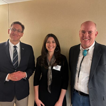 NM_2025__0313_BrittanyFallonSB5wRepMathewMcQueen WRA's Brittany Fallon posing with two of the five bill sponsors, Rep. Nathan Small and Rep. Matthew McQueen, for Senate Bill 5.