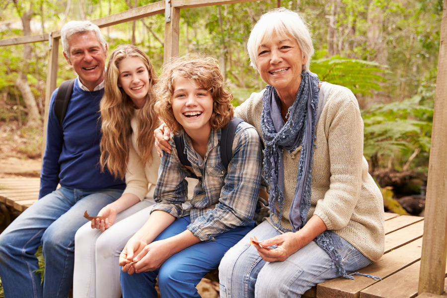 grandparents with grandkids nature