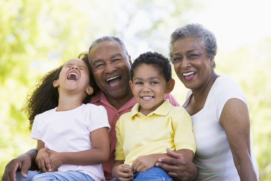 grandparents with grandkids outside