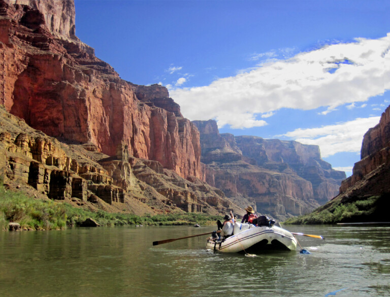 A raft floats down the Colorado River