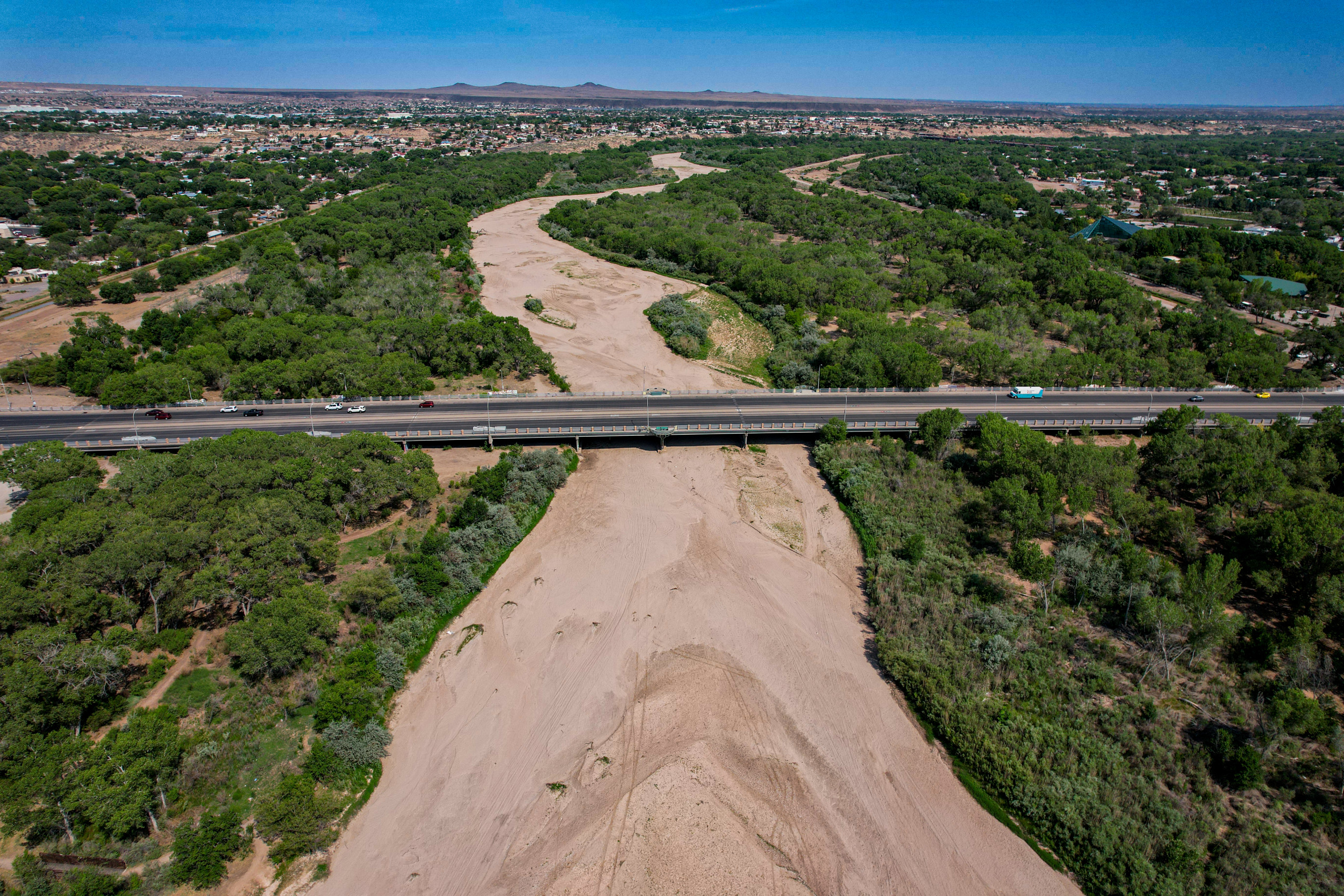 default Aerial view of a dry Rio Grande near Central Avenue