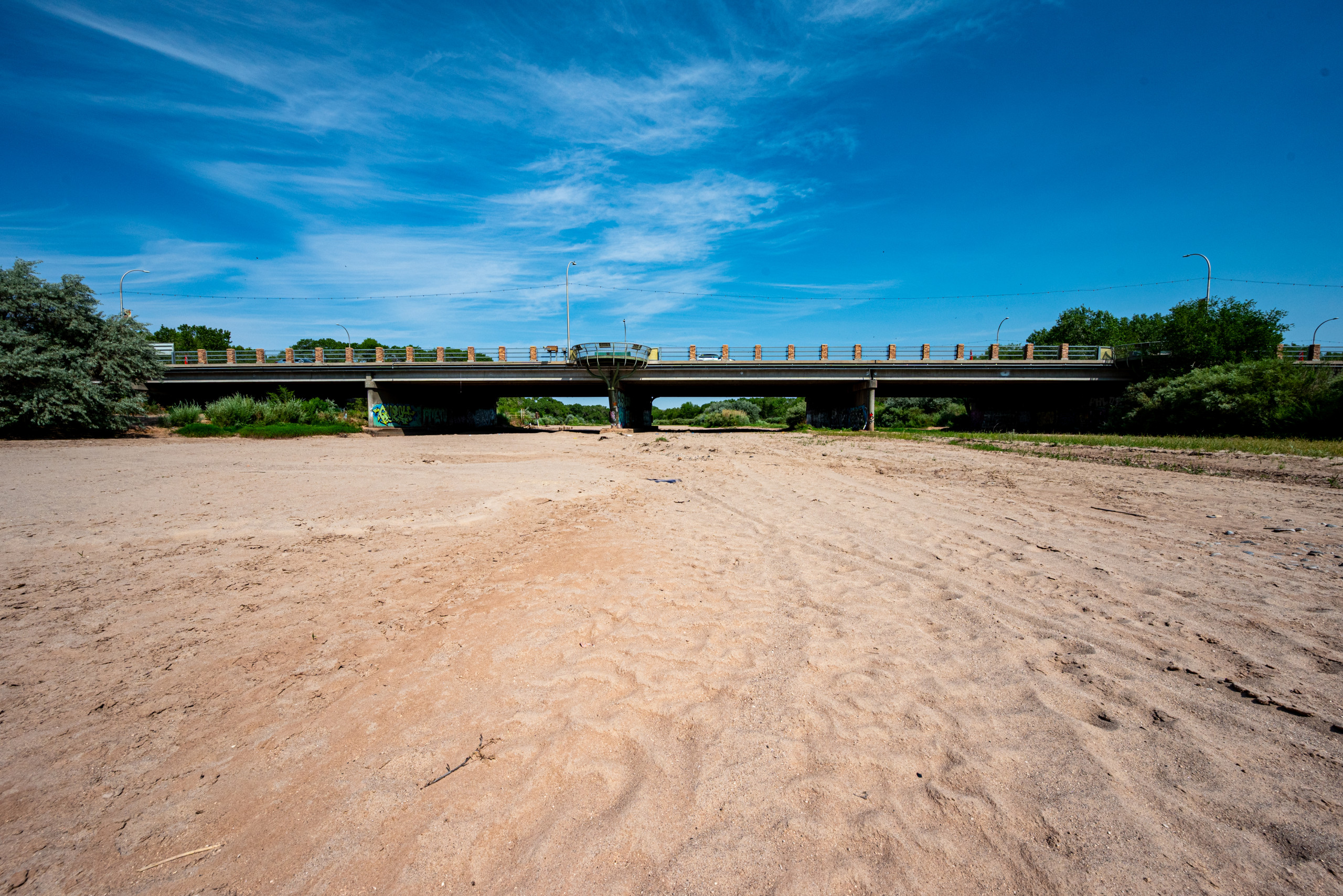 CentralaAveBridge A dry Rio Grande near Tingley Beach and the Central Avenue bridge